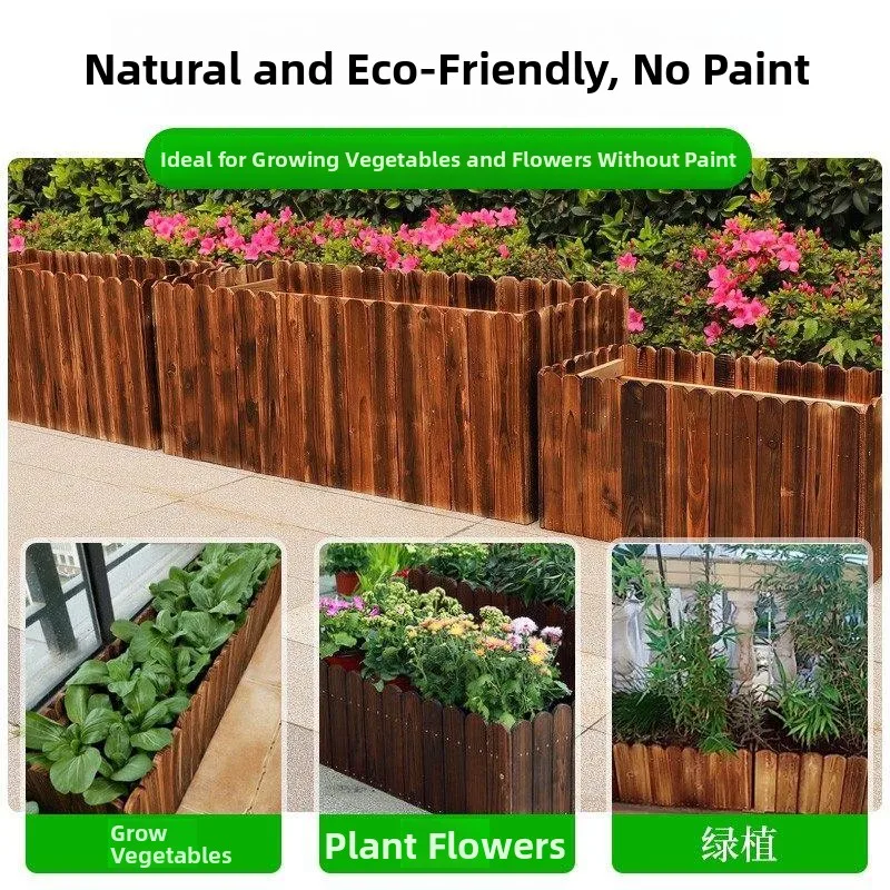 Large Size Rectangular Carbonized Anti-corrosion Wood Flower Bed Outdoor Courtyard Planting Box Balcony Landscape Garden