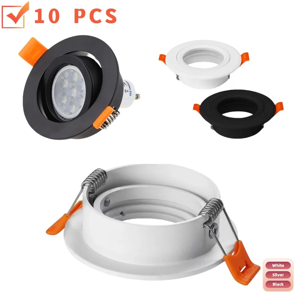 10 pz bianco/argento/nero GU10 MR16 alluminio regolabile da incasso Spot LED Downlight Frame Down Light Fixture Holder raccordi