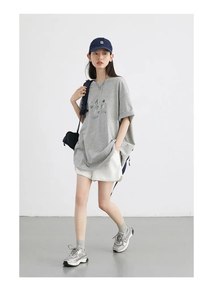 CHIC VEN Fashion Women T-shirt New Loose Casual O Neck Letter Embroidery Short Sleeve Female Top for Girl Summer 2024