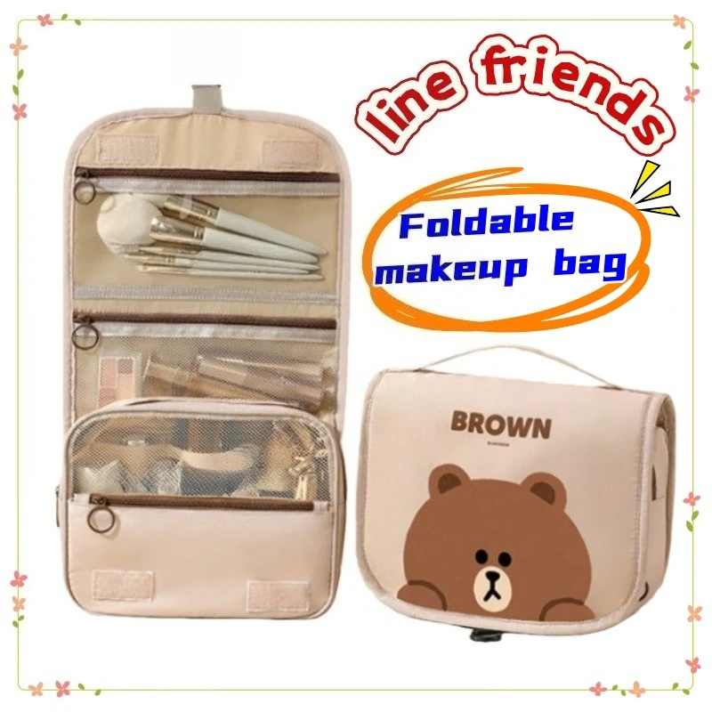 

Line friends Brown High Value Creative Personality Portable Cosmetic Bag Large Capacity New Cartoon Folding Travel Storage Bag