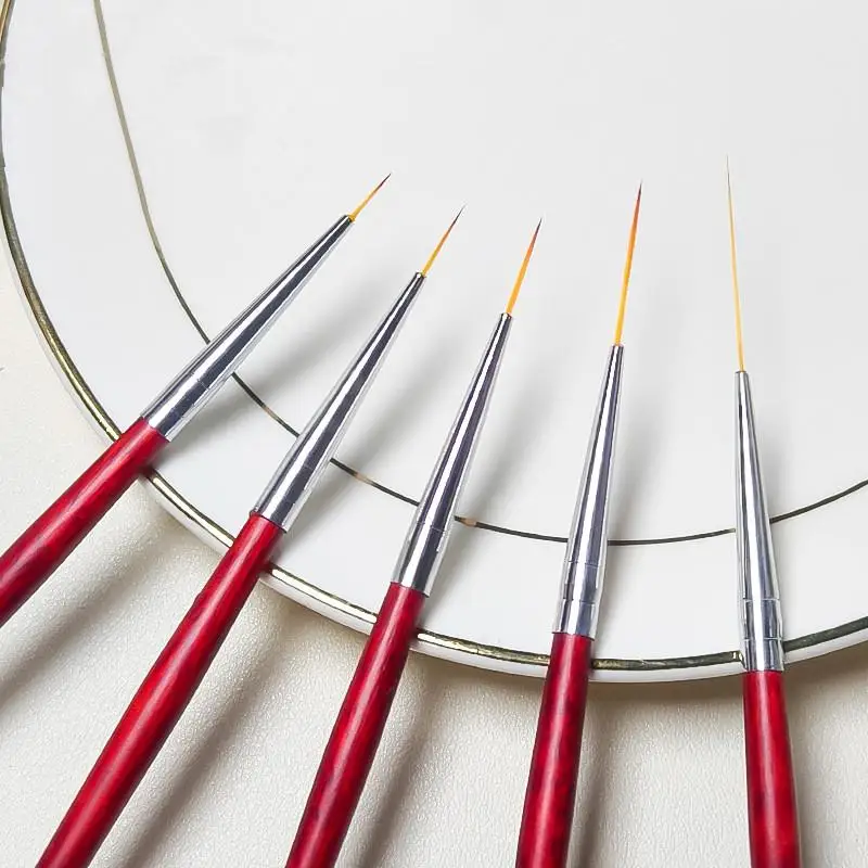 فرش فنية خشبية للأظافر، فرشاة تثبيت فنية للأظافر للتفاصيل الرقيقة، فرشاة رسم رفيعة، فرشاة تثبيت للأشعة فوق البنفسجية، أداة تصميم الأظافر #2