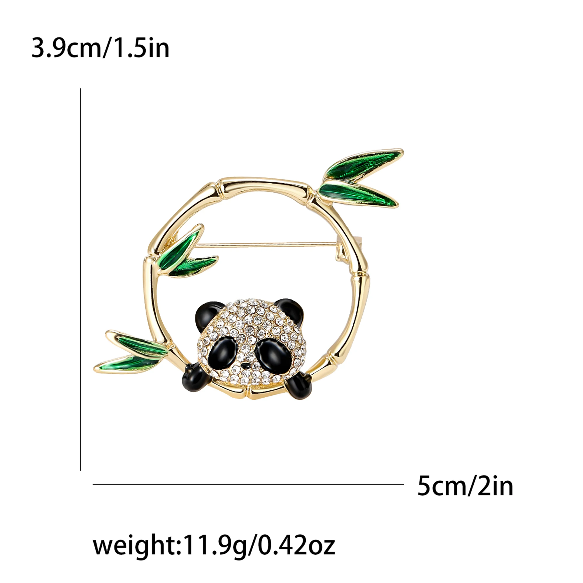 Cute Rhinestone Bamboo Circle Panda Brooches for Women Unisex Animal Pins Casual Party Accessories Gifts