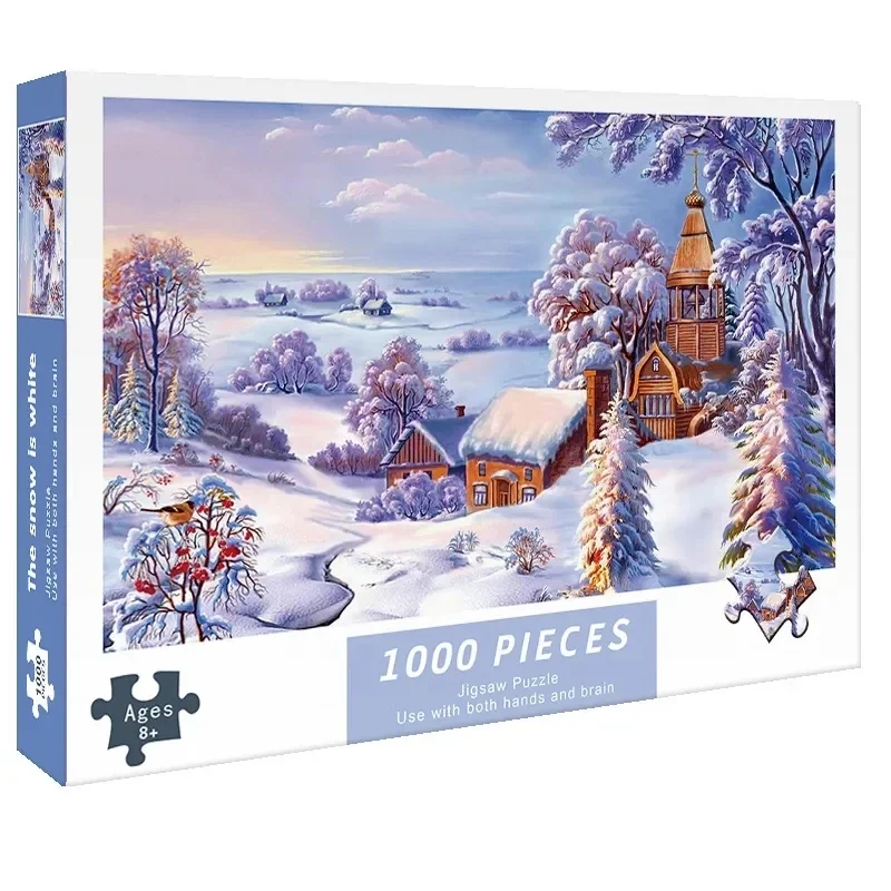 1000 Stukjes Puzzel Voor Volwassen De Witte Sneeuw Moeilijkheidsgraad Decompressiespellen Educatief Speelgoed Kerstcadeau Decoratief Schilderen