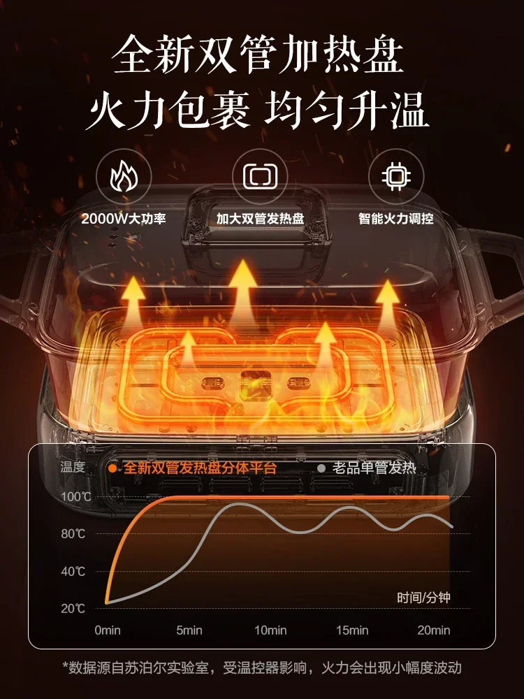 220V Multi Cooker with Grilling and Hot Pot Separation, Intelligent Roasting and Stewing Pot for Fish