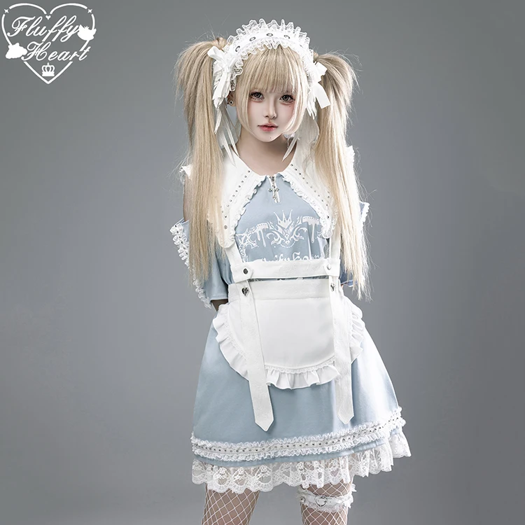 Japońska Kolekcja Gotycka Subkultura Lalka Kołnierz Krótki Rękaw Drukowana Koronka Łączenie Luźna Codzienna Długa Koszulka Damska Letnia Sukienka