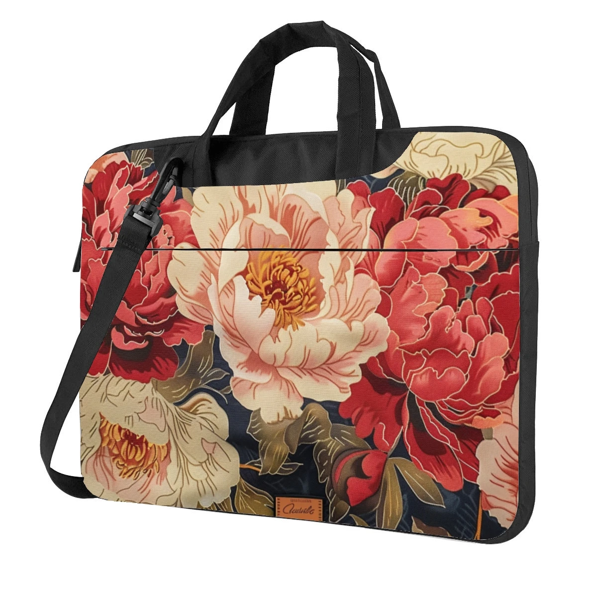 Flor Flor Peônia Padrão Impresso Laptop Bag, Moda Pasta, Ultra-fino Bolsa de Ombro Portátil, 13 14 15,6"