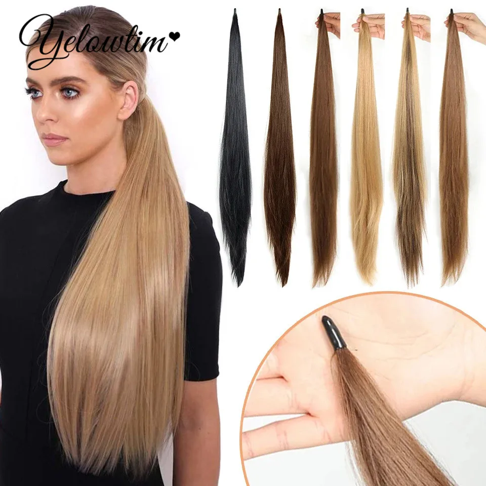 

32inch Synthetic PonyTail Long Layered Flexible Wrap Around Fake Tail Hair Extensions Natural Curly/Straight Hairpiece for Women