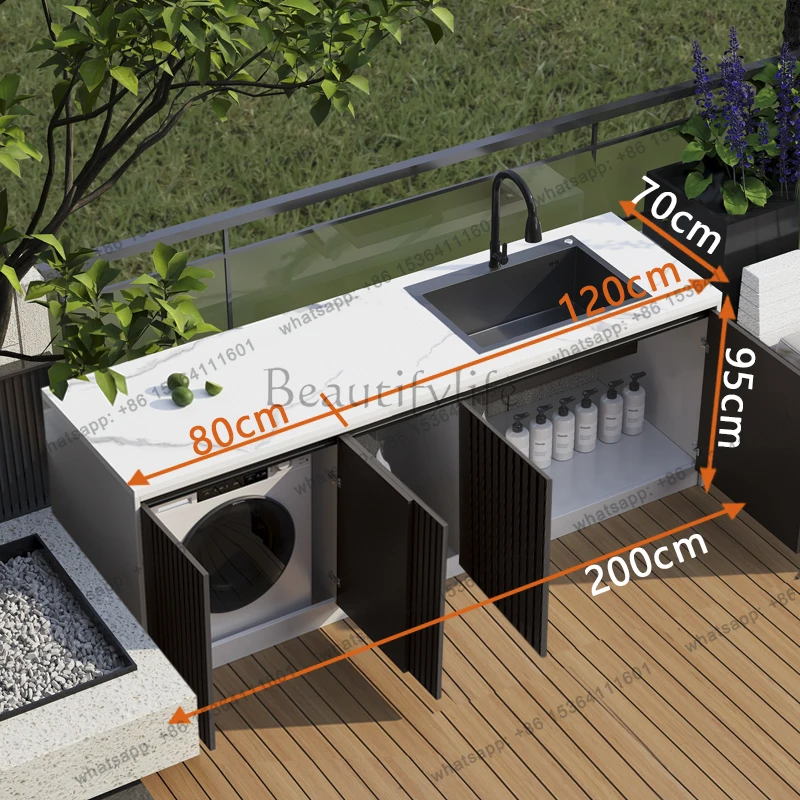 outdoor courtyard washing machine cabinet console rock slab aluminum honeycomb integrated basin sink