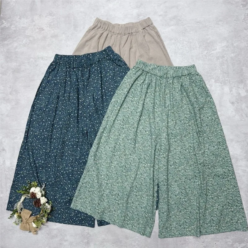 

Johnature Casual Print Cotton Women Pants 2025 Summer New Comfortable Loose Elastic Waist Ankle-length Women Pants