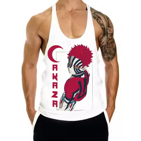 Demon Slayer Akaza Print Gym Tank Top Men's Bodybuilding Sleeveless Vest Cotton Breathable Y-back Tank Top Street T-shirt