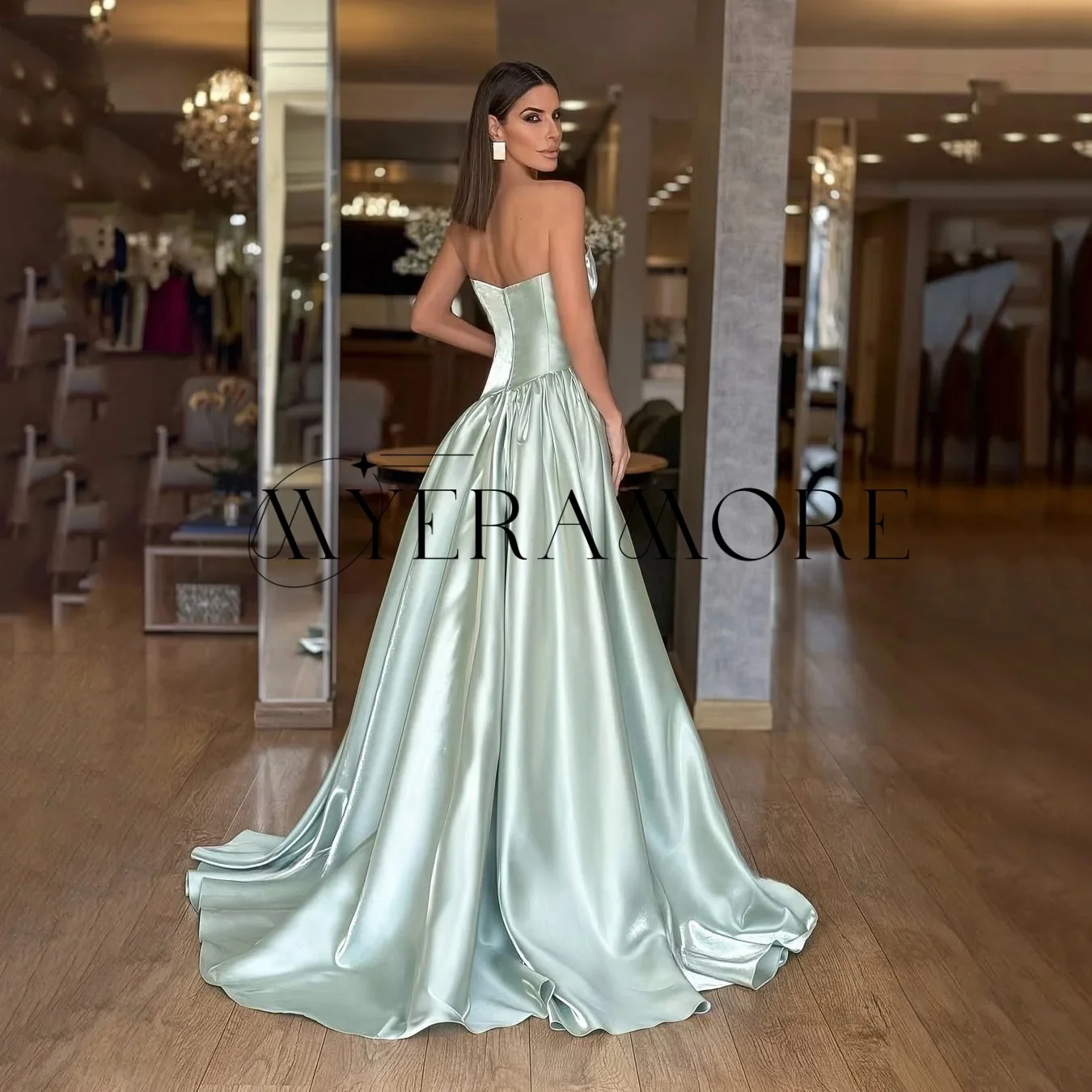 One-Shoulder Backless Evening Dresses A-Line Ruffle Side Slit Floor-Lenght Prom Dresses Customized robes de soirée