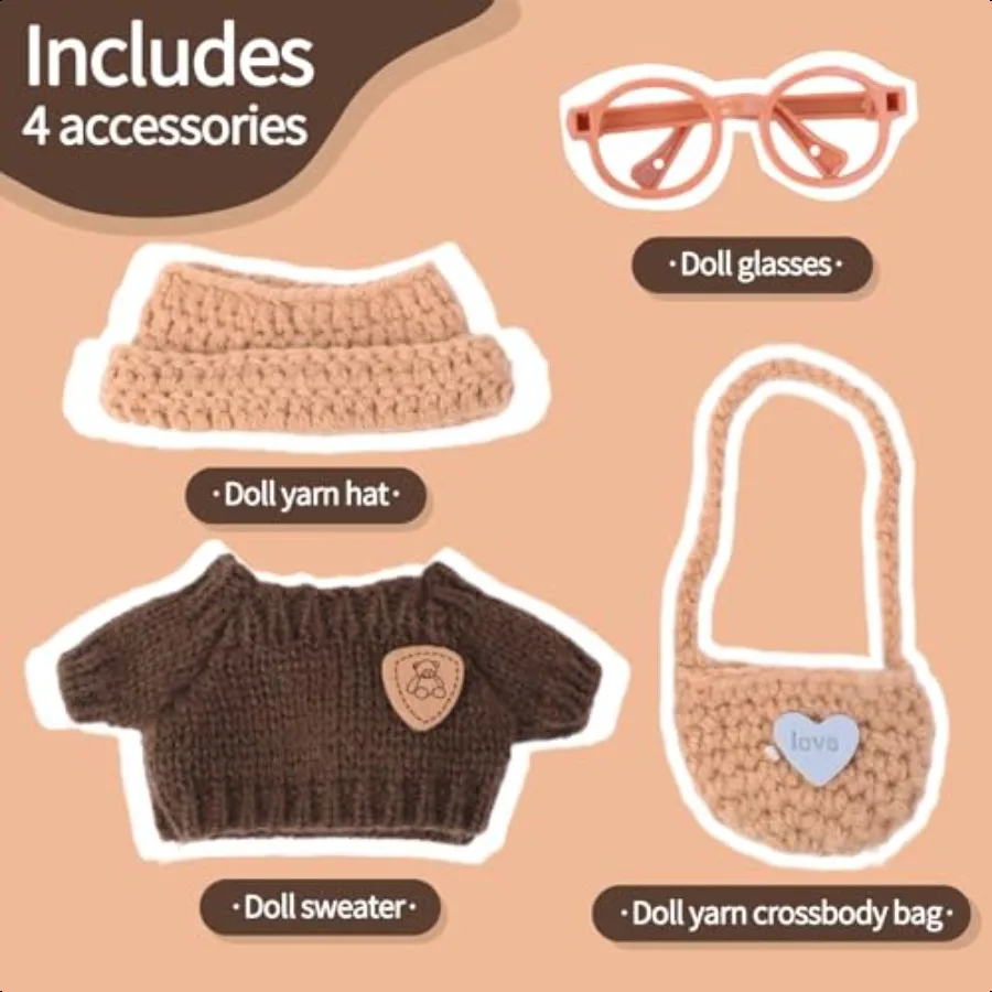 Ubranka dla lalek Labubu, ręcznie robiony dziergany mini sweterek, okulary, kompatybilne z lalkami o wysokości 15-17 cm, lalka nie jest dołączona.