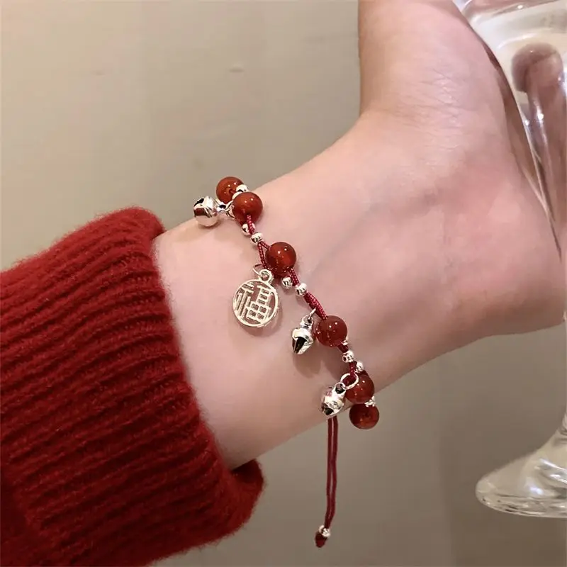 

UMQ Original Silver White Bamboo Red Braided Rope Bracelet New Chinese Exquisite Gentle Light Luxury Minority Accessories