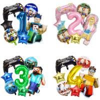 Minecraft Game Theme Cartoon Shaped Aluminum Foil Balloon Children's Birthday Party Pixel War Game 32 inch Digital Balloon Set