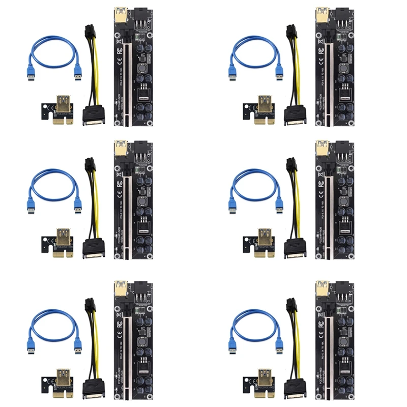 

Райзер-карта VER009S Plus PCI-E PCIE 10 шт., адаптер 009S PCI Express, Molex 6Pin SATA на USB 3,0, 1X 16X, удлинитель