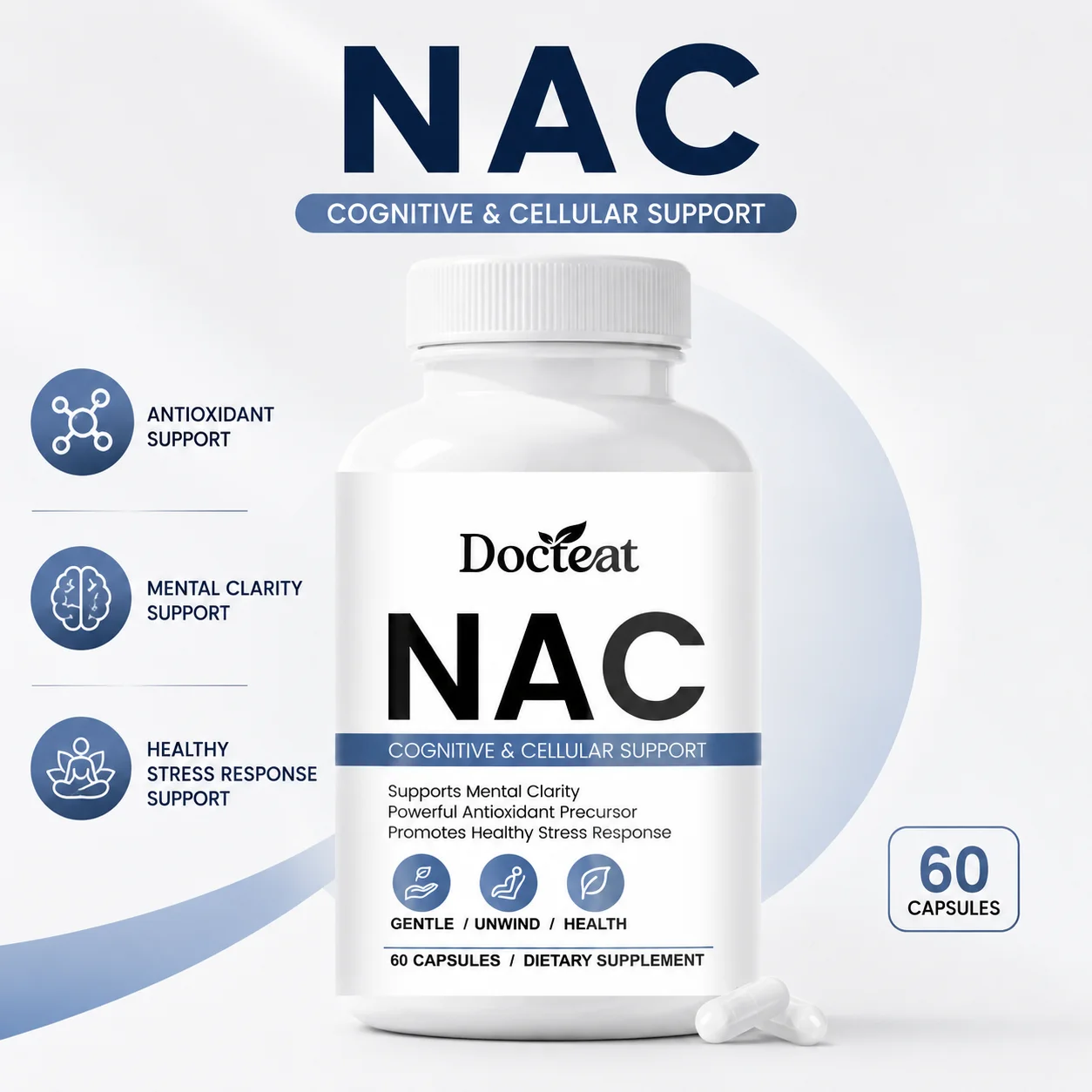 

Docteat NAC Capsules with Antioxidant Support Vitamin C B6 B12 Selenium Zinc Milk Thistle CoQ10 Multi Nutrient Blend 60 Capsules