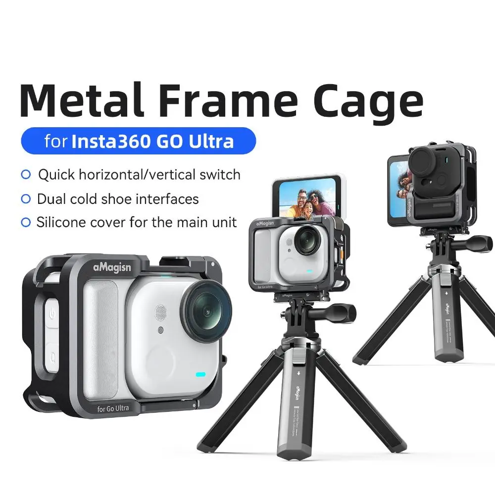 Aluminium Alloy Protective Frame Case with Lens Cap Lightweight Metal Rabbit Cage Quick Release for Insta360 Go Ultra
