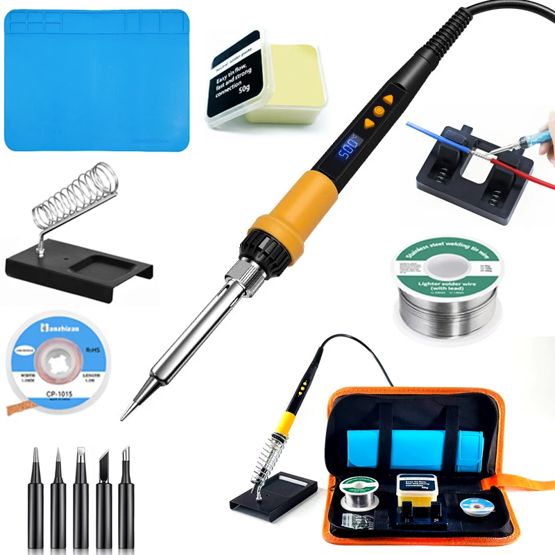 مجموعة مكواة لحام قابلة للتعديل لدرجة الحرارة، مجموعة أدوات لحام متعددة الوظائف، تخزين محمول