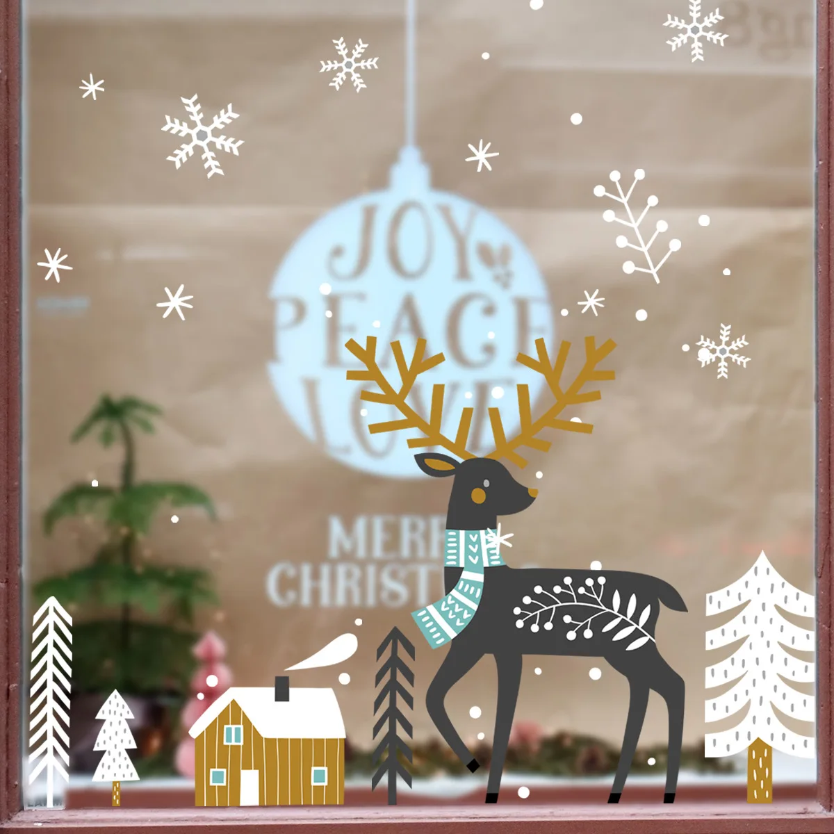 1Set New Style Christmas Deer and Snowflake House Personalized Static Cling Glass Sticker for Living Room Bedroom Decorative Art