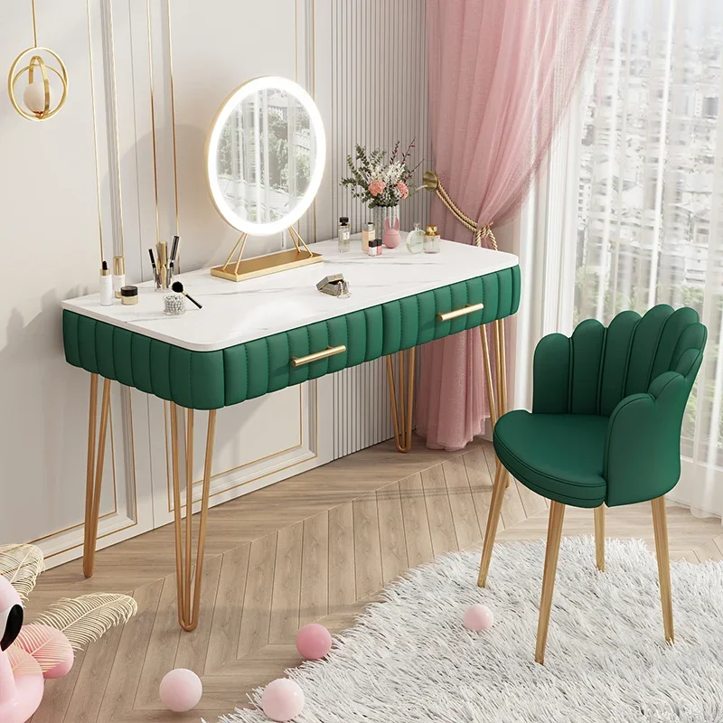 Modern Pink Vanity Table Round Mirror Stylish Makeup Vanity Table Comfy Chair Comodas Con Cajones Dormitorio Home Furniture