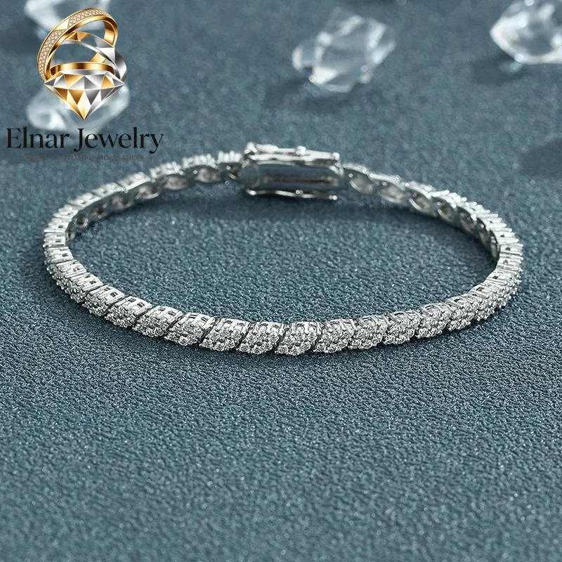 

Elnar Jewelry Luxury Solid Platinum PT950 Women's Moissanite Diamond Prismatic Bracelet Full Diamond Simple Tennis Chain