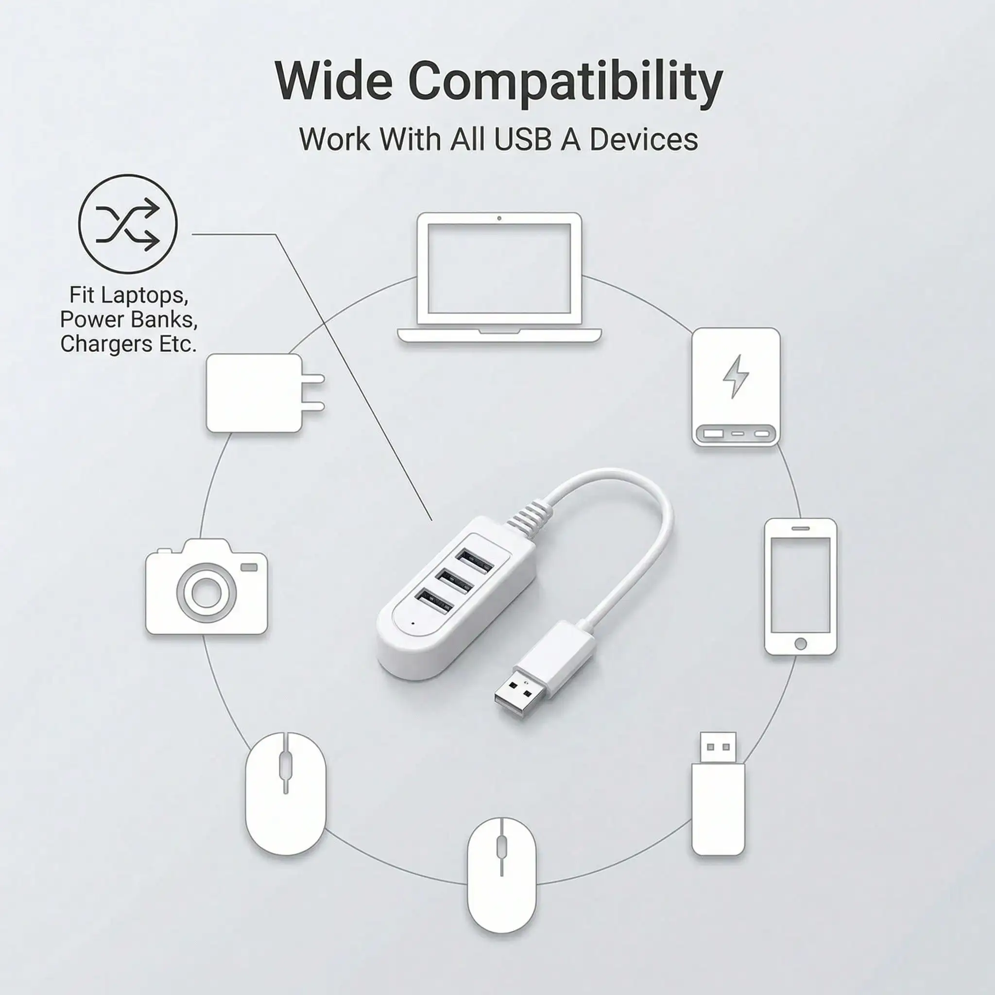 3 in 1 USB Adapter Multi Port USB Hub Charging Data Transfer Cable for USB Devices Charger Card Reader Night Light Fan