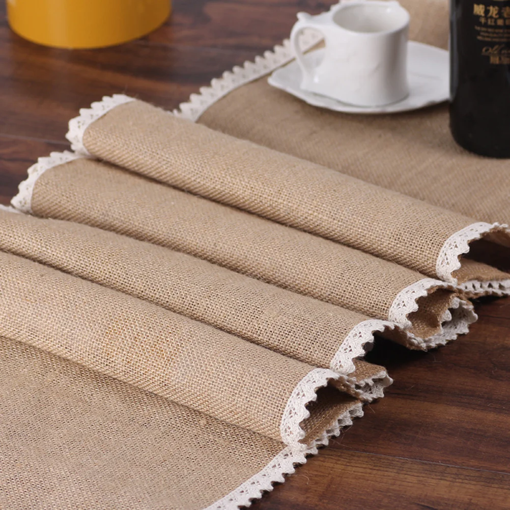 

Lace Table Runner 30x180cm Vintage Burlap Floral Pattern Table Cover Knitted Edges Decoration for Dining Party Wedding Homes