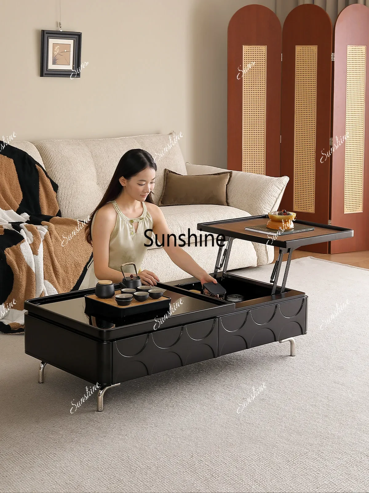 

Living room home high-end black high-end retro coffee table