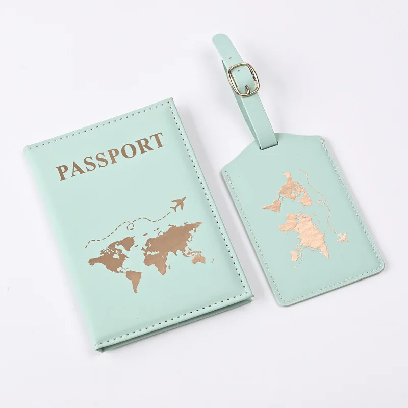 2024 New Map Print Passport Covers Luggage Tag Set Passport Holder Luggage Tags Passport Wallet for women men Flight Ticket Clip