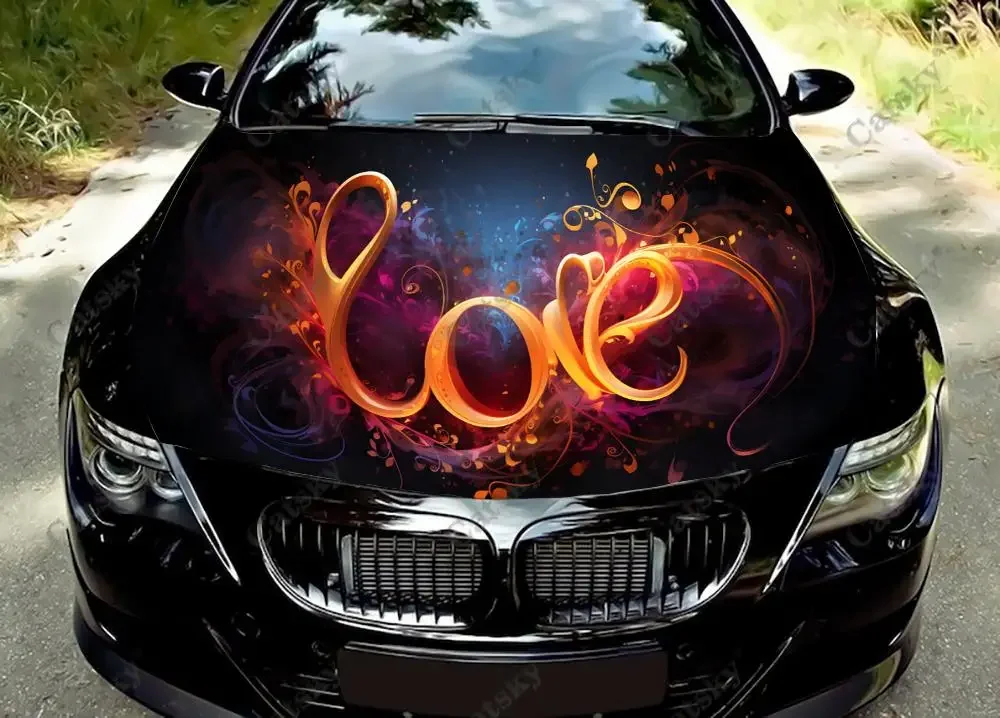 Colorful Word Love Car Hood Vinyl Stickers Wrap Vinyl Film Engine Cover Decals Sticker Universal Car Hood Protective Film