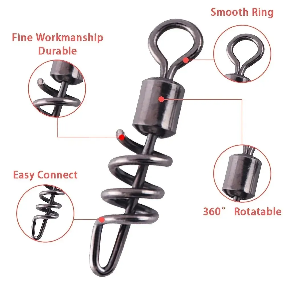 Goture 50pcs Fishing Barrel Swivel Snaps High Strength Stainless Steel Cork Screw Swivel For Saltwater Freshwater Luring
