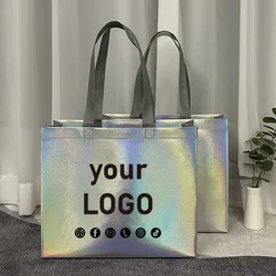 Colorful laser shoulder tote bag non-woven tote bag shopping mall shopping bag party supplies gift bag custom slogan logo