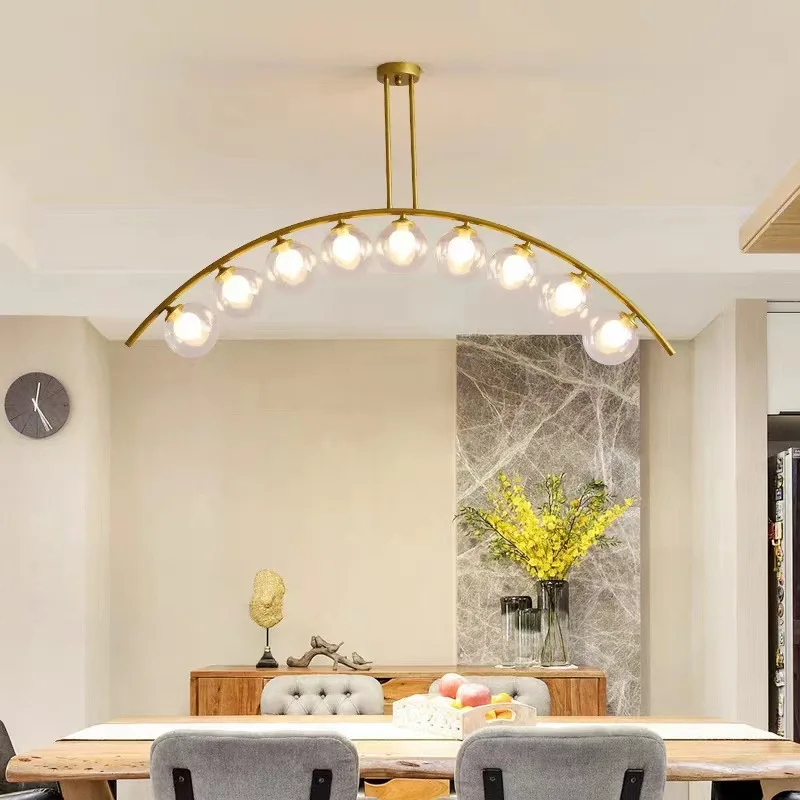 Nordic Minimalist Restaurant Long Strip Ceiling Light Creative Bar Counter Curved Ball in Ball Glass Bubble Lamp Pendant Light