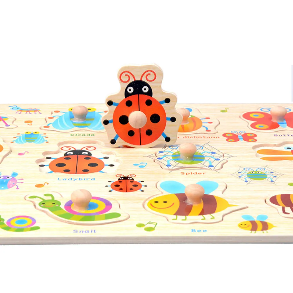 유아를위한 밝은 색상의 나무 곤충 퍼즐 어린이 교육용 아기 나무 3D 지그 소 퍼즐 학습 게임 손 눈 향상
