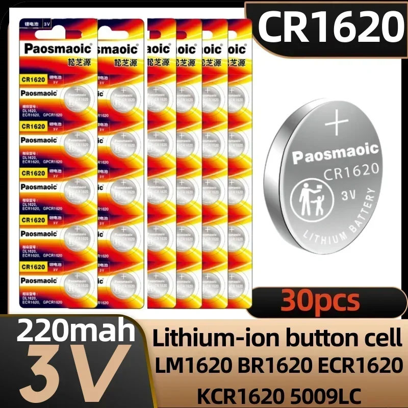 

30pcs cr1620 battery 3V Lithium Button Cell LM1620 BR1620 ECR1620 KCR1620 CR 1620 5009LC For Toys,watch,Small Instruments