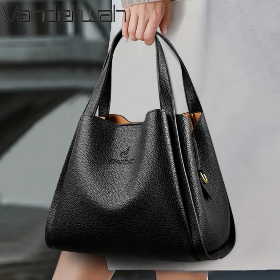 VANDERWAH, bolsos con asa superior de cuero suave de marca genuina, bolsos de mano para mujer, bolsos de hombro tipo bandolera, bolso de mensajero, bolso de 3 capas