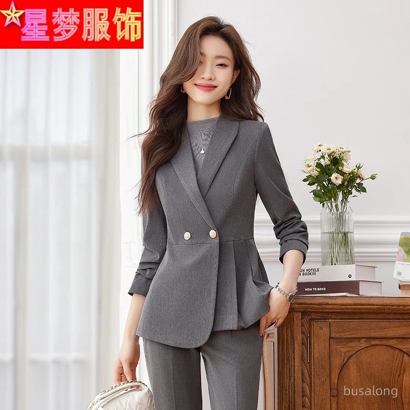 

High-End Suit Goddess Temperament High-Grade Tooling Jewelry Shop Workwear Temperament Business Clothing Gray Suit