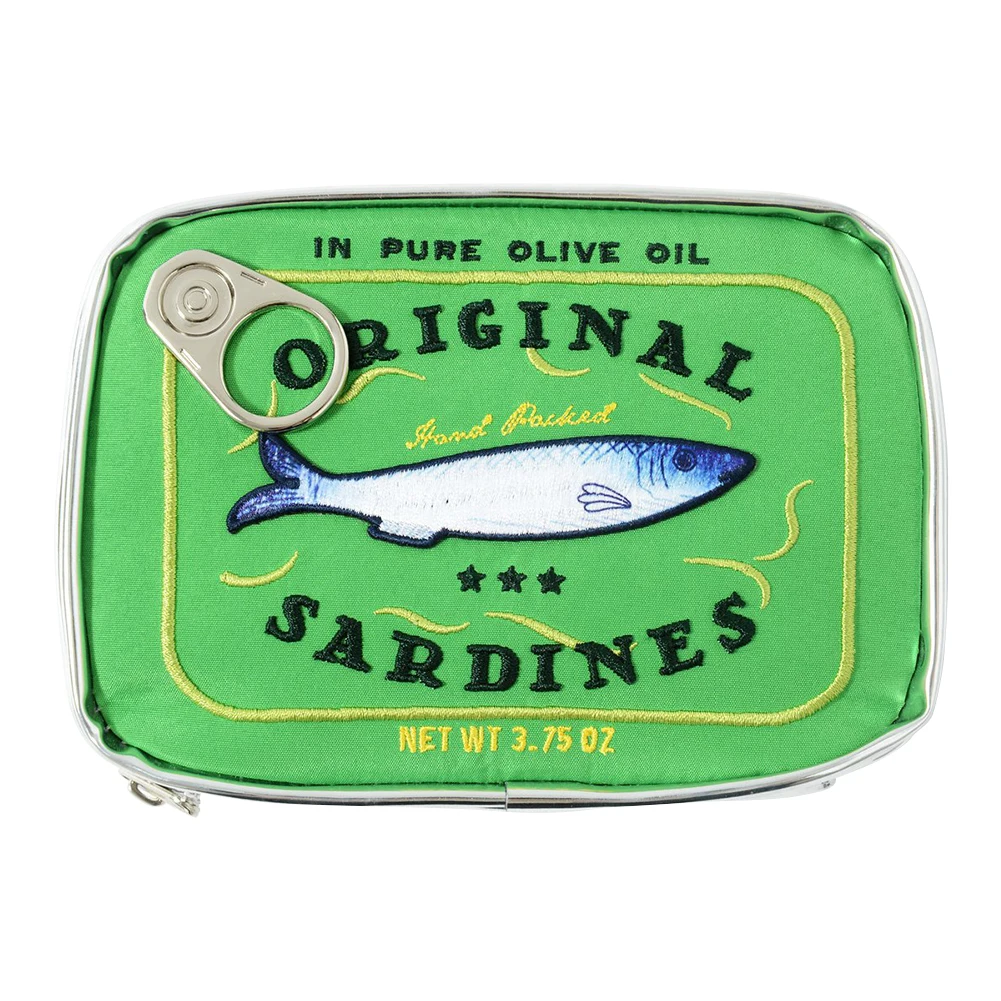 Borsa per il trucco in stile sardine in scatola Borsa da viaggio per il bagno carina Creativa portatile con cerniera alla moda Multi-funzione morbida per le vacanze del fine settimana