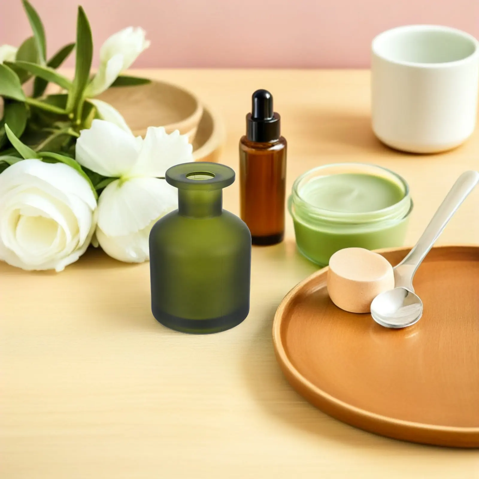 2Pcs Glass Diffuser Bottles 130Ml Green Refillable Reed Diffuser Bottle Empty Essential Oil Jar Aromatherapy Container