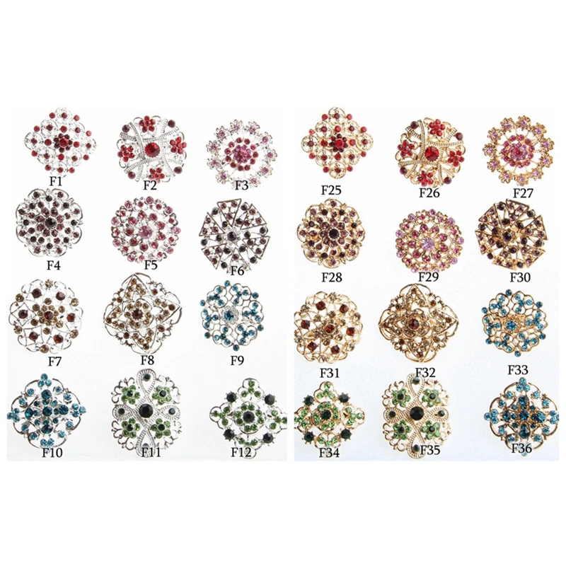 24PCS Clear Crystal Rhinestones Brooches For Women Wedding Bridal Gold Plated Brooch Pins For DIY Wedding Bouquet Kits