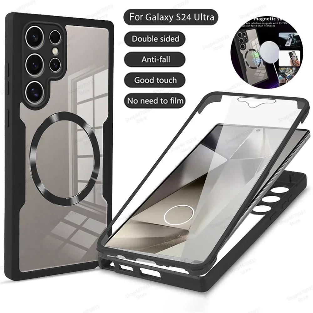 360° Full Shockproof Clear for Magsafe Phone Case for Samsung Galaxy S24 S23 S22 Ultra Plus S21 S23FE Magnetic Transparent Cover