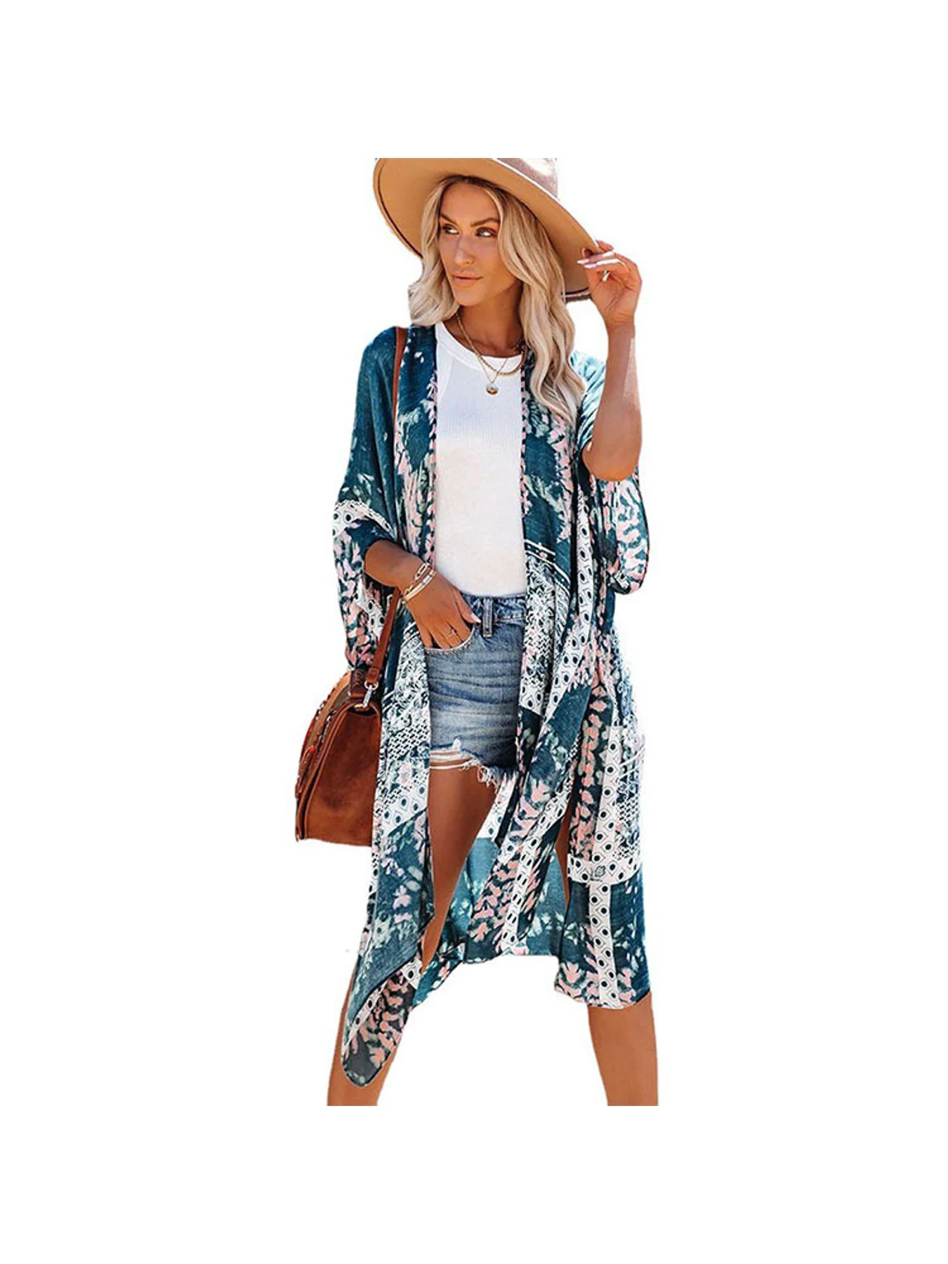 Dw 2025 été imprimé Blouse femme européenne et américaine loisirs moyen et Long ample Tulle Protection solaire vêtements veste