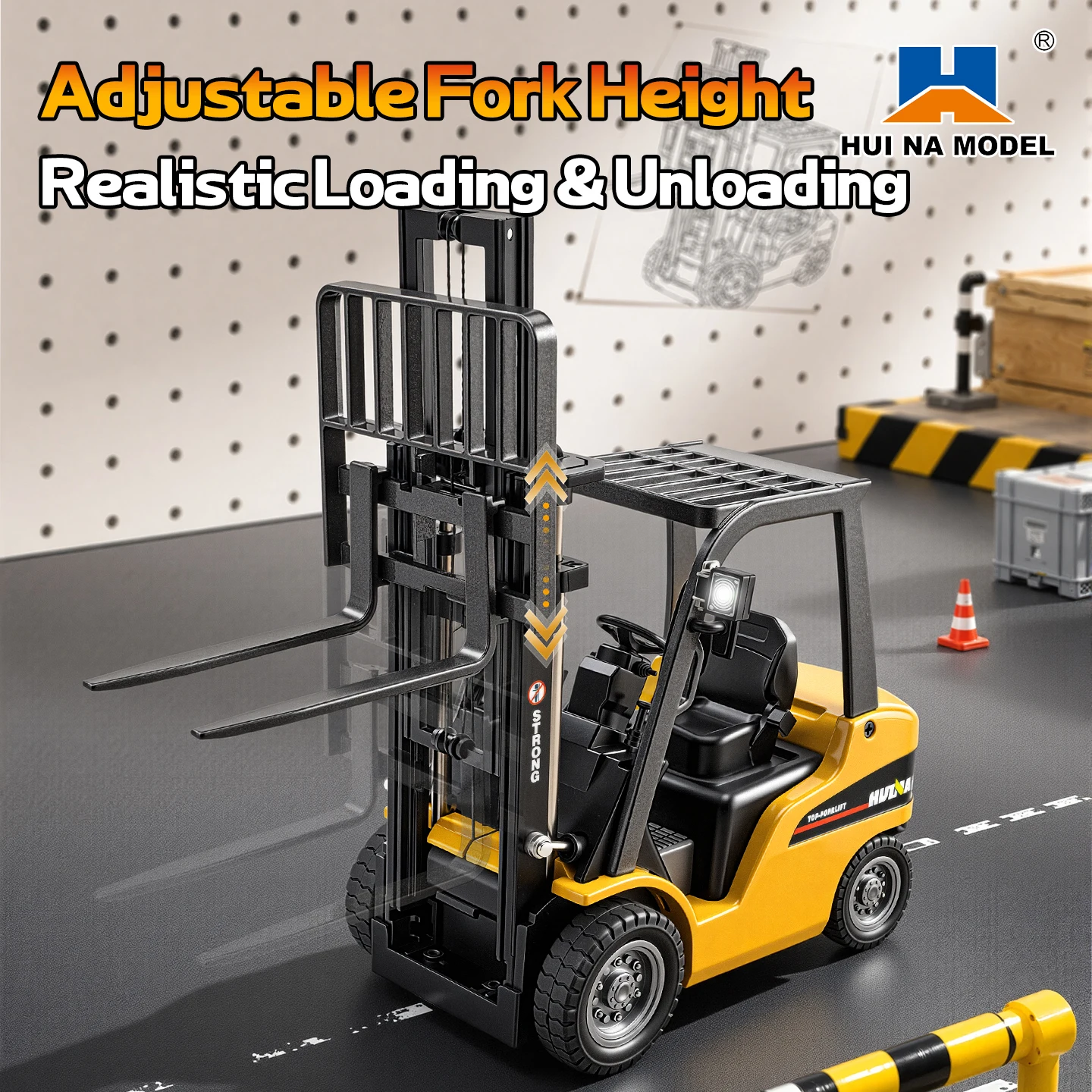 HUINA 1/50 Mini Rc Forklift Desktop Alloy Toy Remote Control Car Engineer Construction Toy Christmas New Year Gift