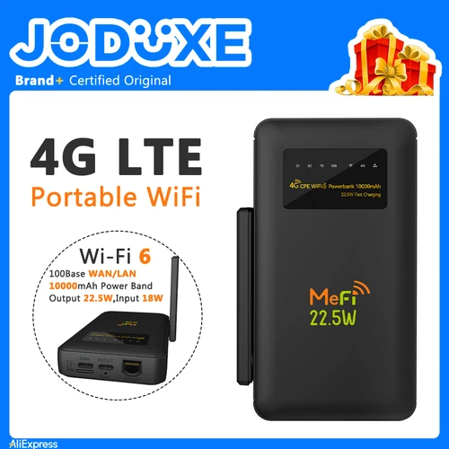 Imagen 1 del producto JODUXE 4G LTE enrutador móvil portátil Wifi6 punto de acceso de alta velocidad Mifi de bolsillo con banda de alimentación de 10000mAh compatible con VPN (PPTP/L2TP)