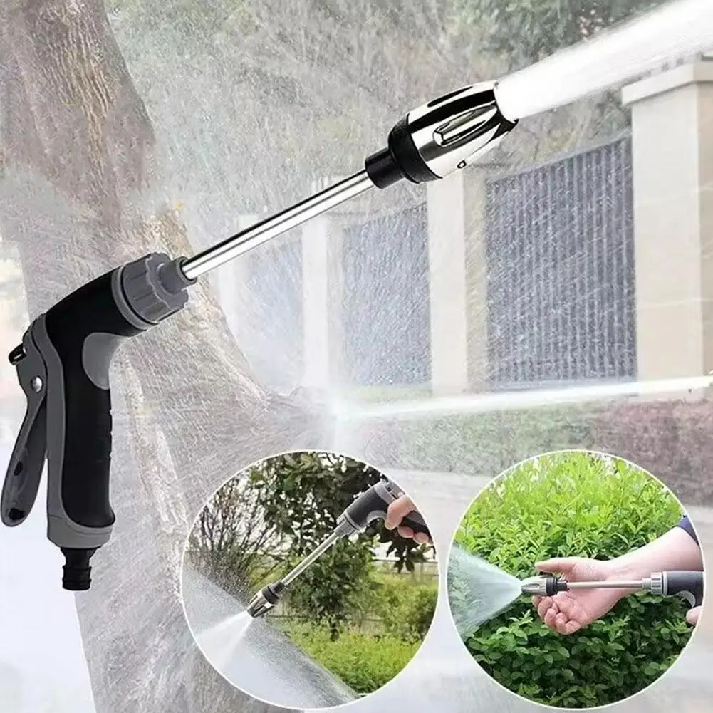 High-Pressure Car Wash Water Gun Household And Alloy Long Pole With Rubber Handle Watering Tools Metal Extension Wrapped
