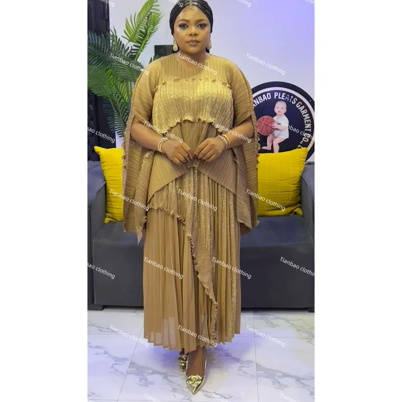 Miyake Plissee Nahen Osten Neue Cape Top Rock Set Asymmetrische Elegante Plus Größe frauen Kleid Afrikanischen Dance Party Kostüm