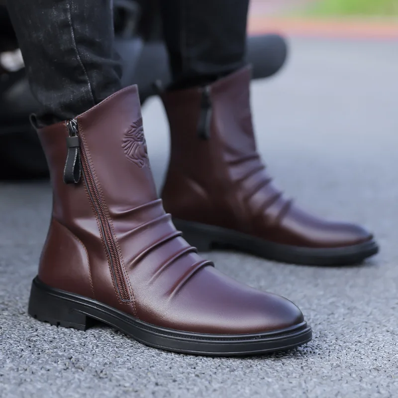 

Мужские ботинки, качественные повседневные кожаные ботинки, деловые модельные ботинки в британском стиле, модные высокие ботинки, ботинки челси в стиле ретро, Botas Hombre