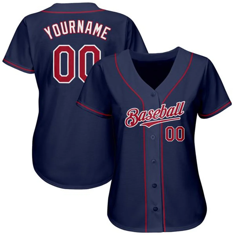 

Custom Baseball Jersey Personalized Printed Team Name/Numbers Full Button V-neck Soft Breathable Lady Shirts Outdoors Party/Game