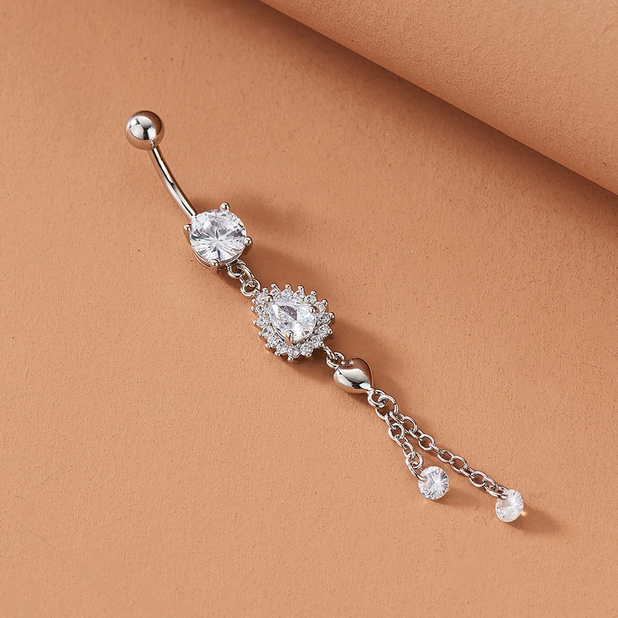 KUNIU 1pc Fashionable Luxury Drop Shape Long Chain Long Belly Ring Women's Close-fitting Piercing Body Jewelry