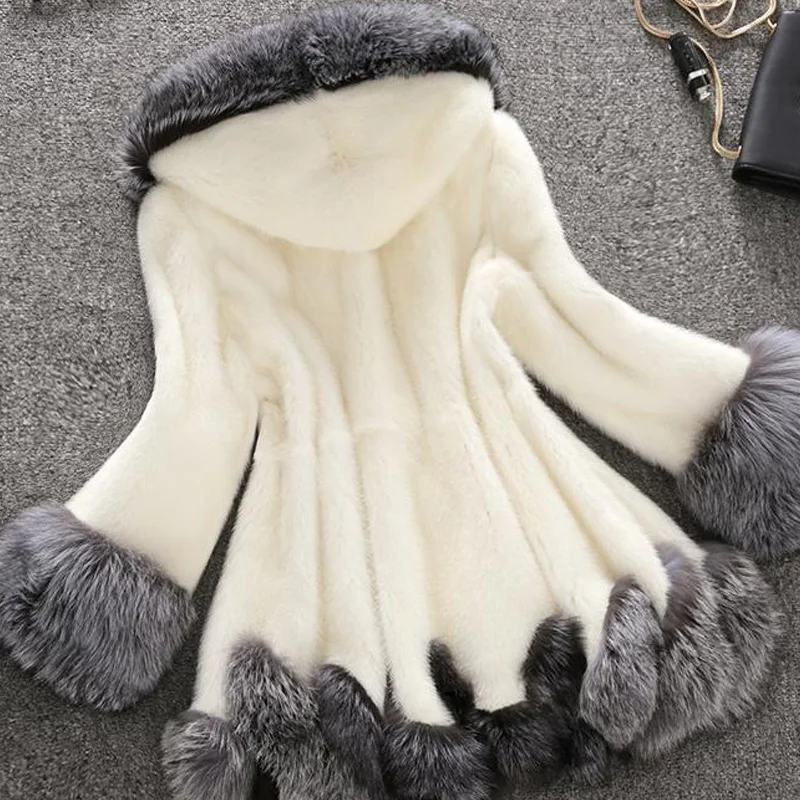 Inverno Novo 2023 Casaco de Cabelo Vison Pele Artificial das Mulheres Casual Engrossar Com Capuz Faux Fur Casaco Moda Imitação De Pele Magro Casaco Com Capuz